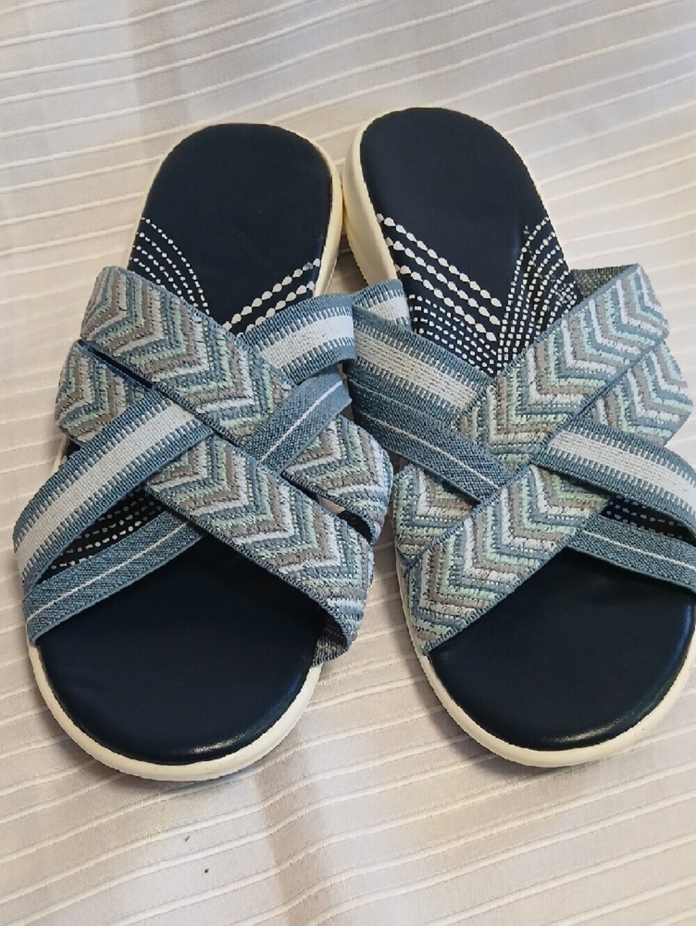 Women's Navy & Light Blue Crisscross Slide Sandals - Picture 3 of 4